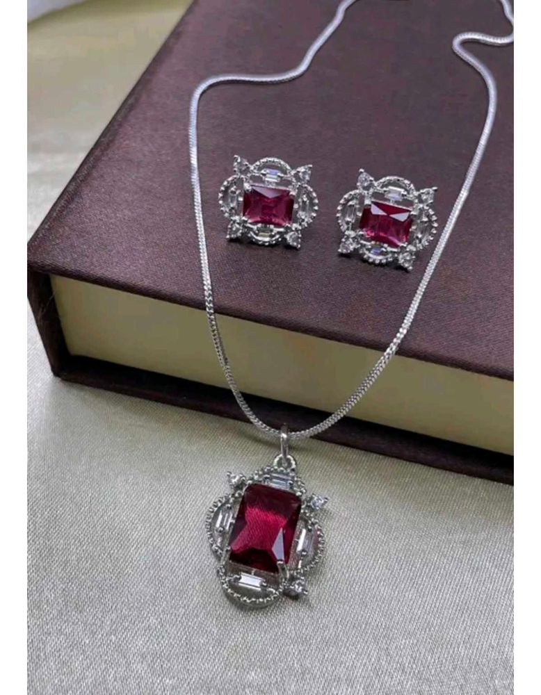 Elegant Ruby Necklace and Earring Set