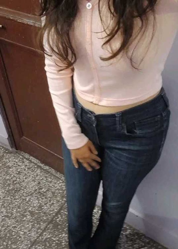 Dark Wash Denim Jeans with cute crop top