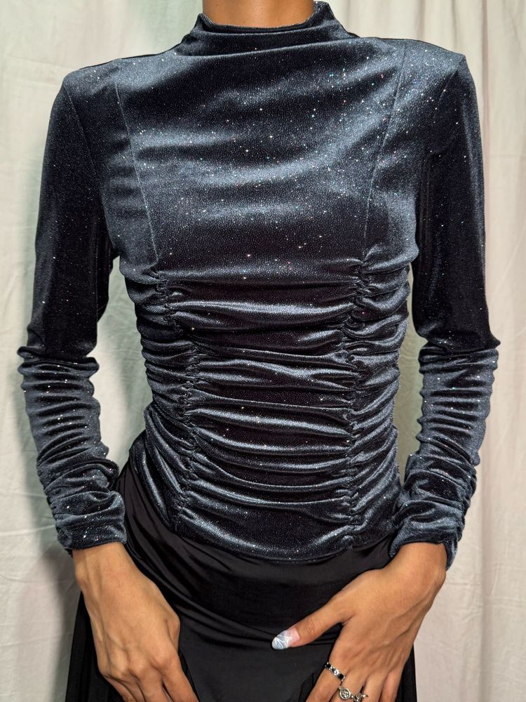 Zara Glitter Ruched Sleeve Bodysuit
