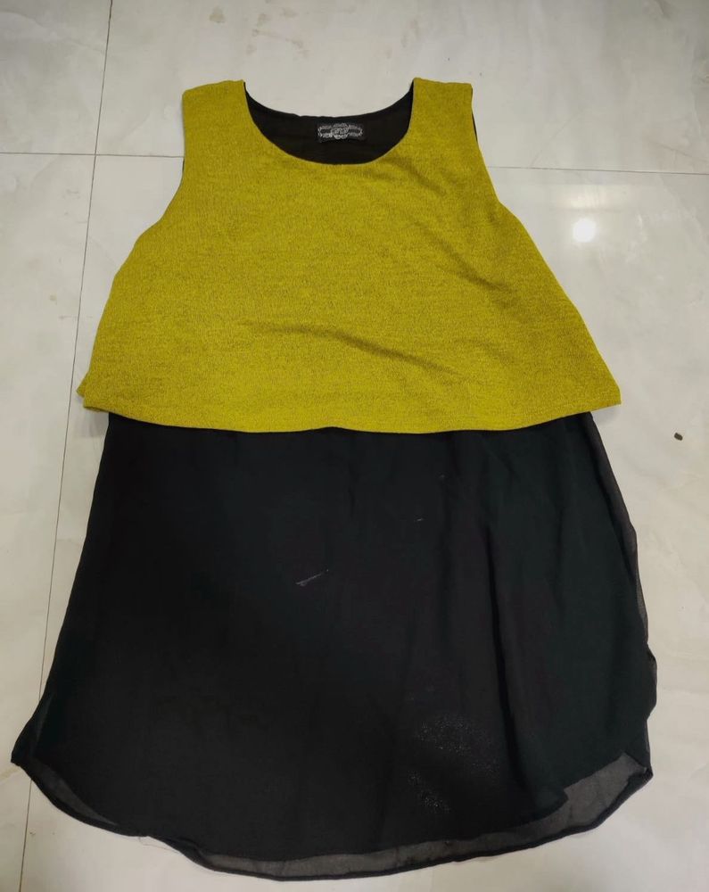 Mustard And Black Mesh top