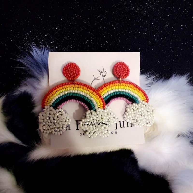 Rainbow Cloud Beaded Statement Earrings