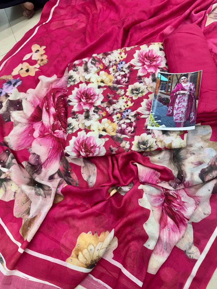 Floral Print Unstitched Suit