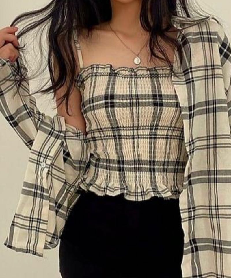 Plaid Cami Top &amp; Shirt Set