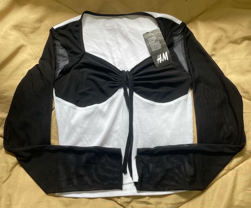 Mesh Sleeve Ruched Crop Top