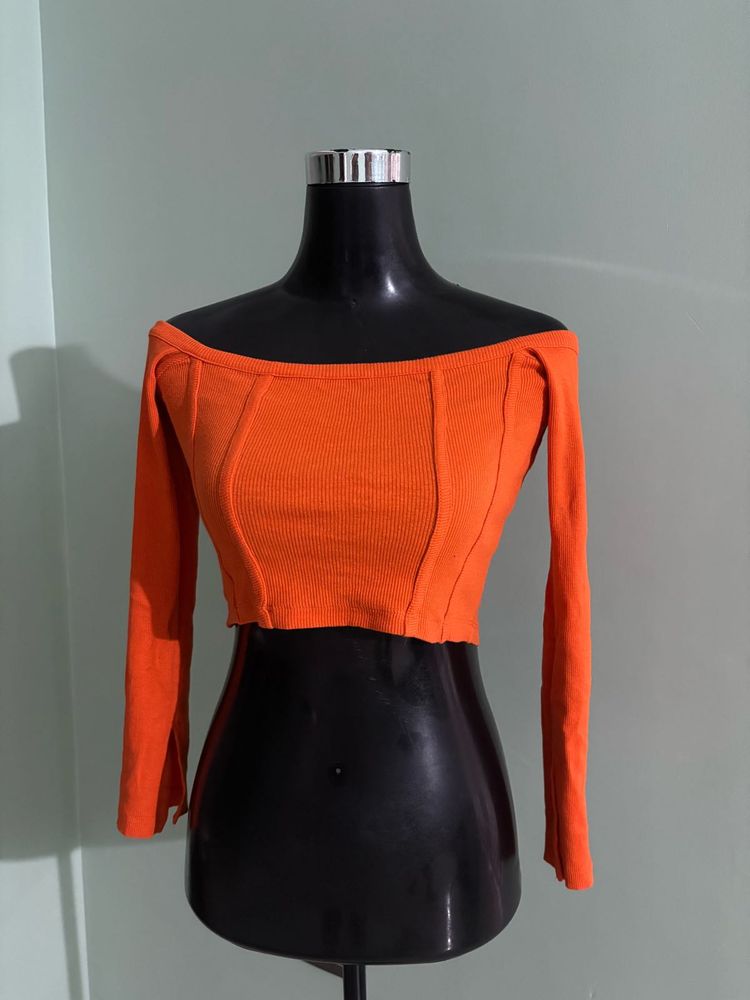 Orange Off-Shoulder Crop Top