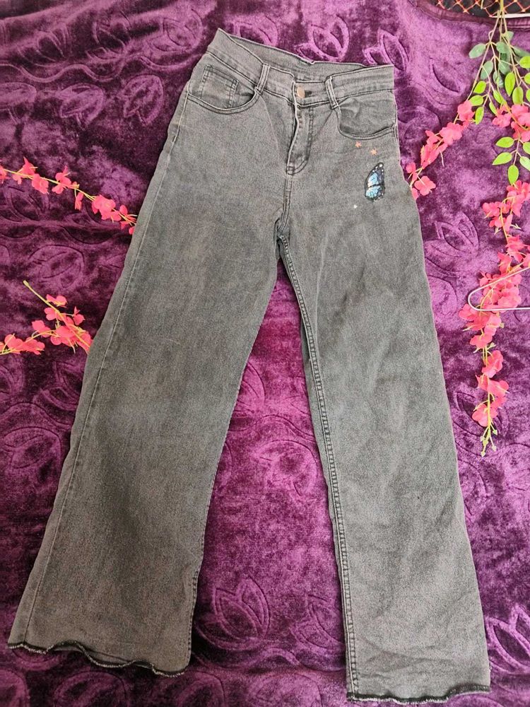 Butterfly Detail Wide Leg Jeans