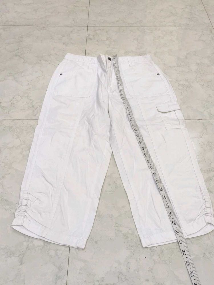 White Cargo Capri Pants