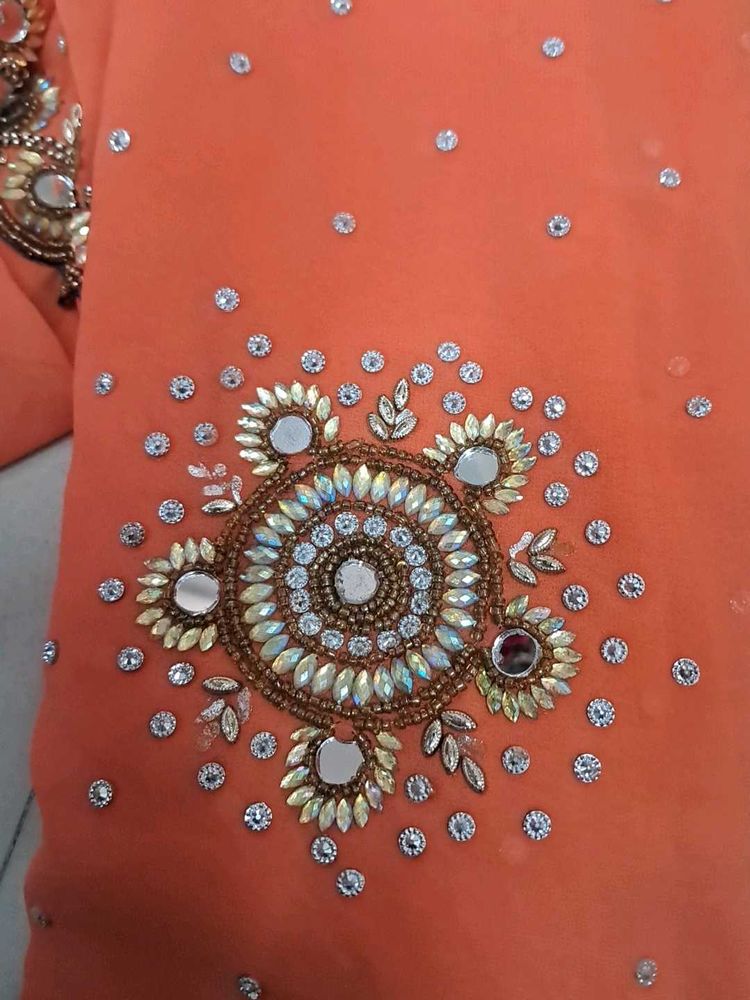 Orange Embellished Saree