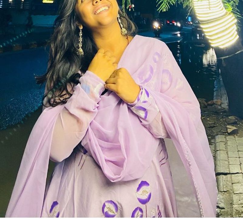Lavender Floral Printed AnarkaliKurti Palazzo Set