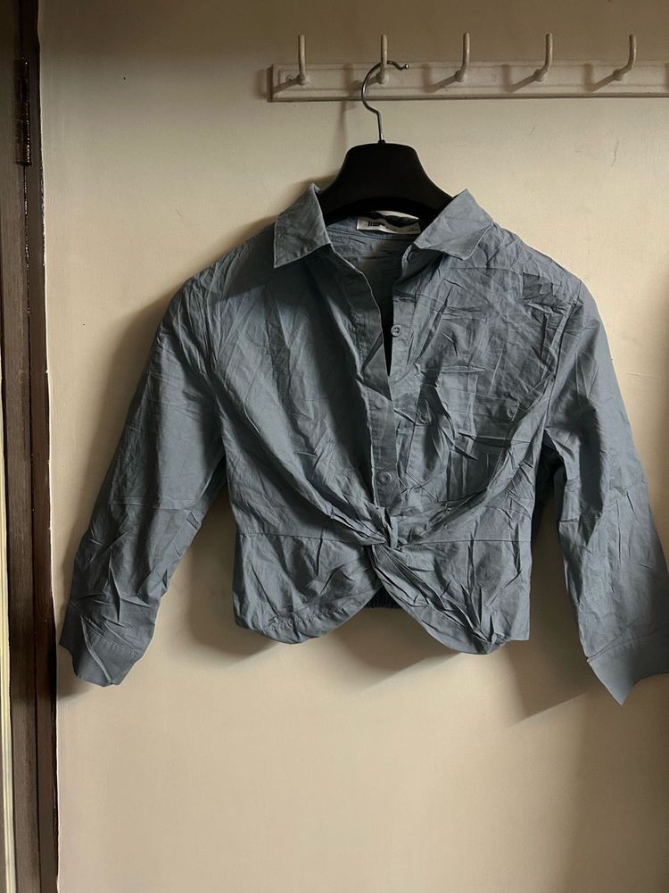 Blue Knotted Crop Top