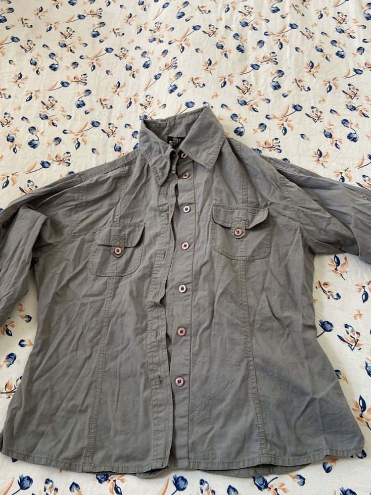 Gray  Full Sleeve Shirt Button-Down