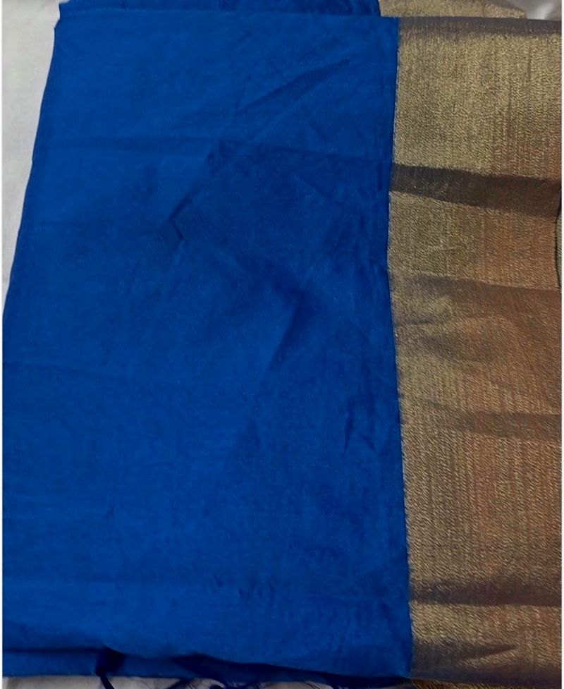 Blue Silk Saree with Gold Border