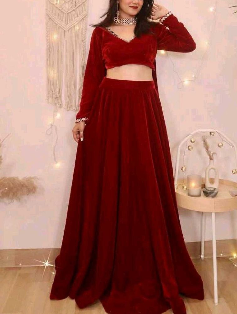 Velvet Lehnga With Net Duptta
