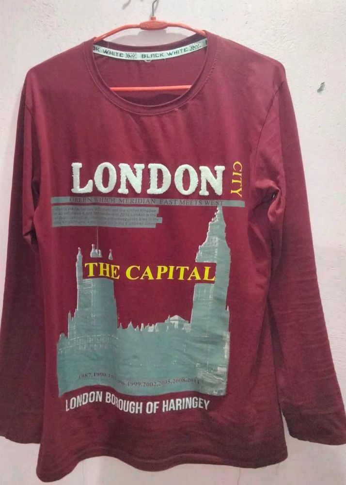 Maroon London City Graphic Full Sleeve T-Shirt