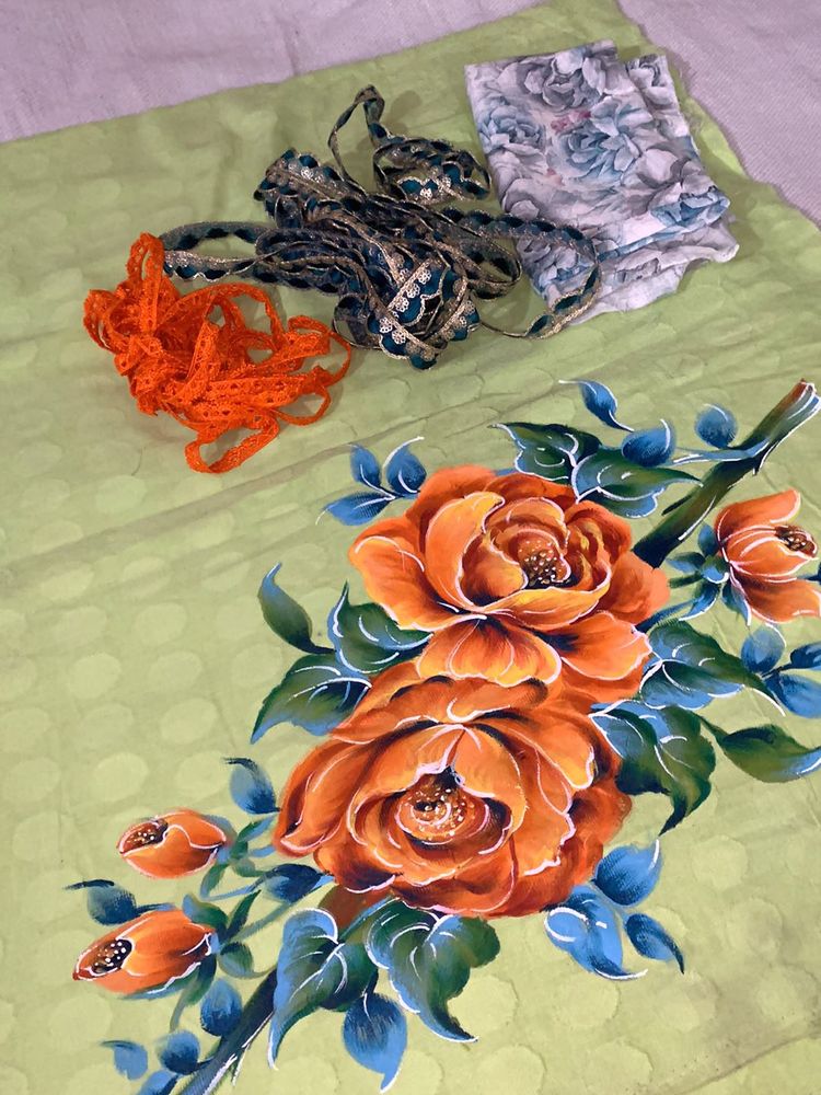 Handpainted Suit Cloth With Designer Laces