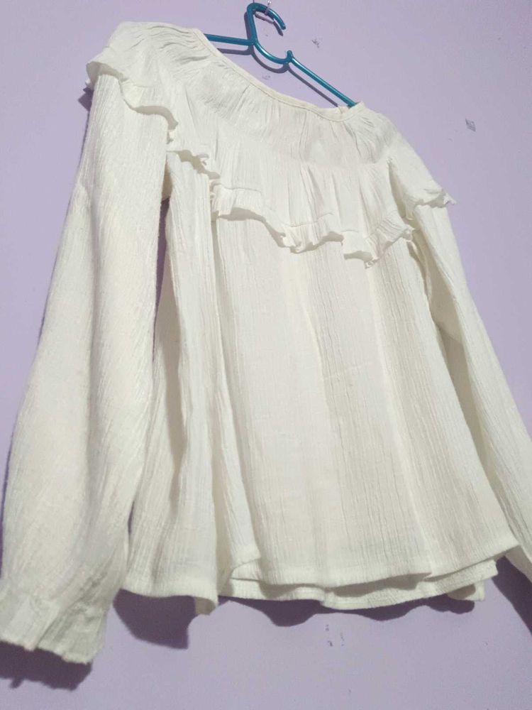White Ruffle Long Sleeve Top