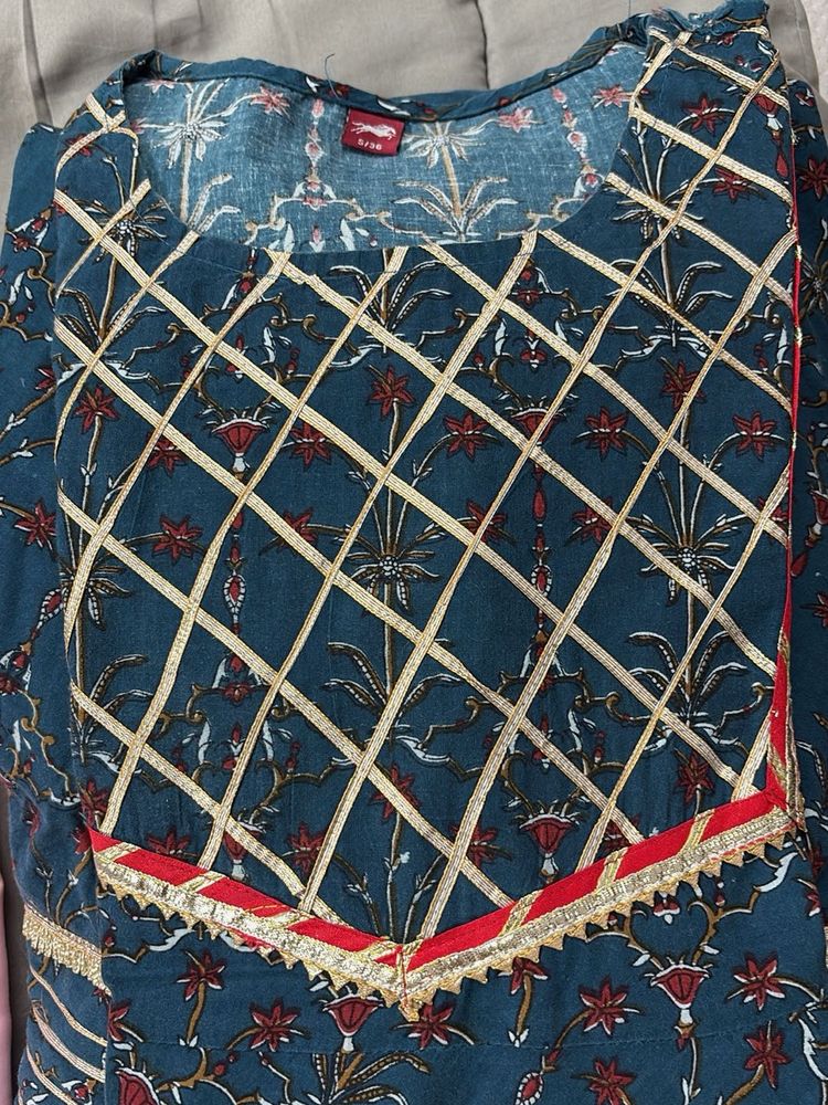 Teal &amp; Red Printed Anarkali Suit