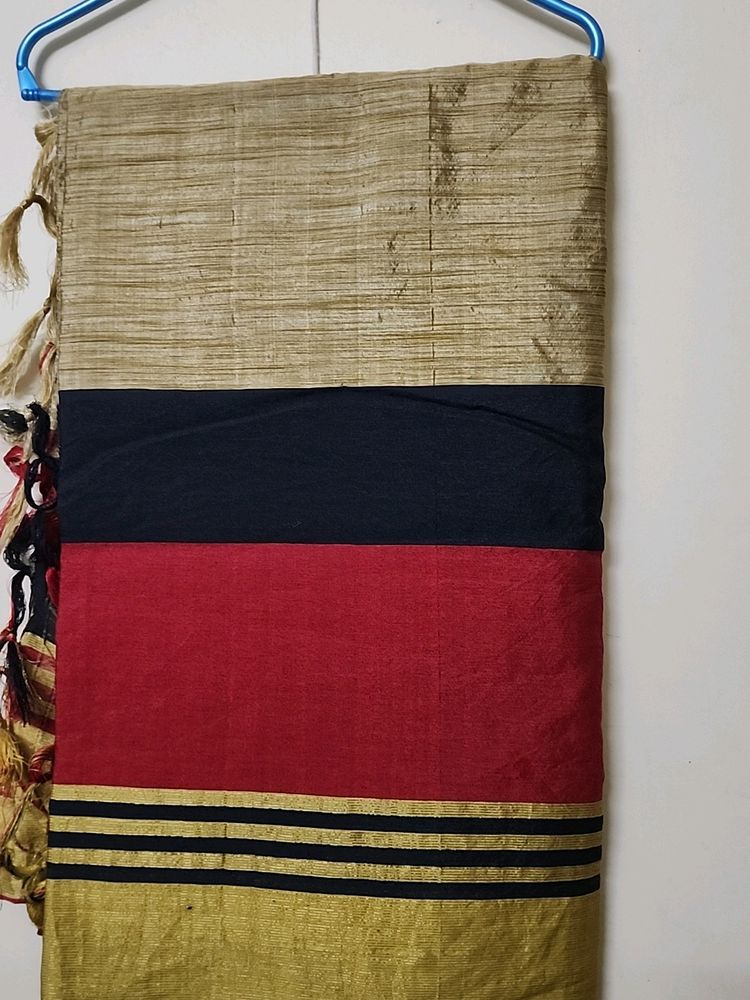 Golden Red Cotton Saree