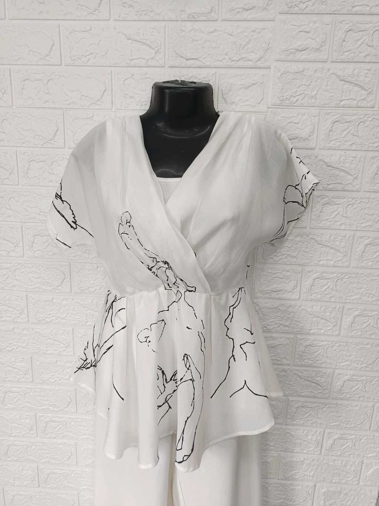 Imported White  Cotton Printed Top