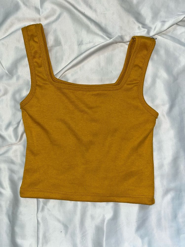 Golden Yellow Square Neck Tank Top