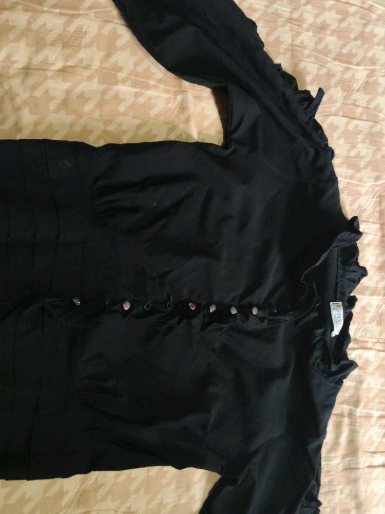Black Ruffle Detail Top