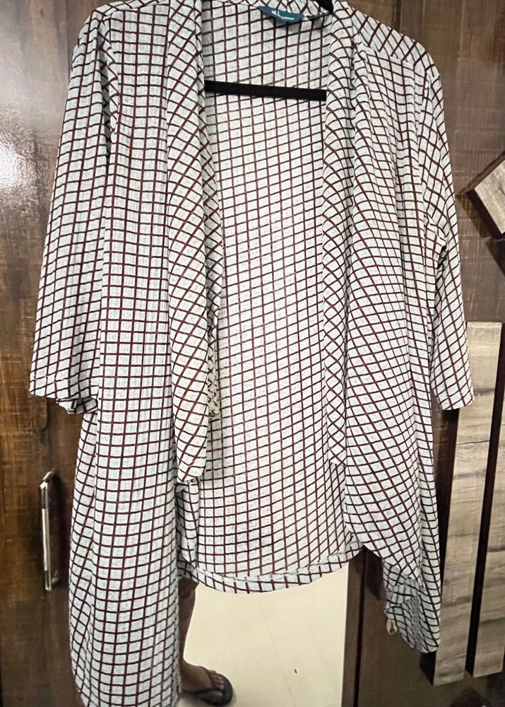 Oversized Checkered Open Front Cardigan