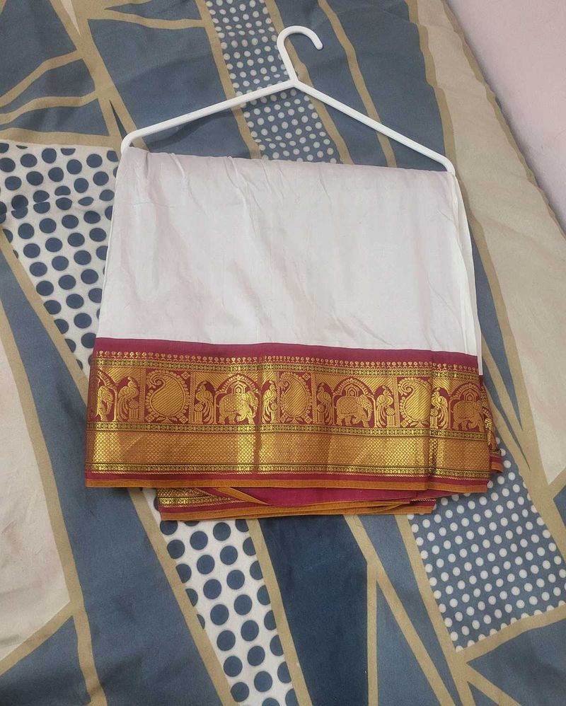 Elegant White &amp; Gold Saree