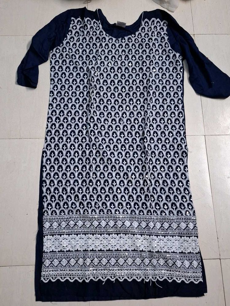 Embroidered Navy Blue Kurta