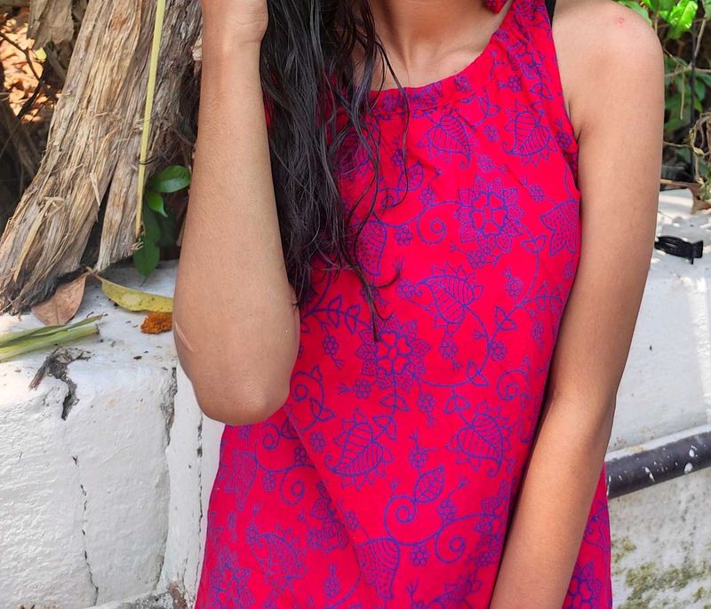 Red &amp; Blue Floral Print Sleeveless Dress