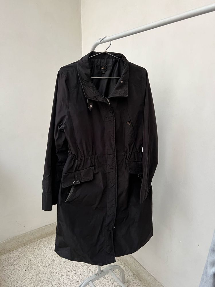 Elegant Black Trench Coat-water resistant