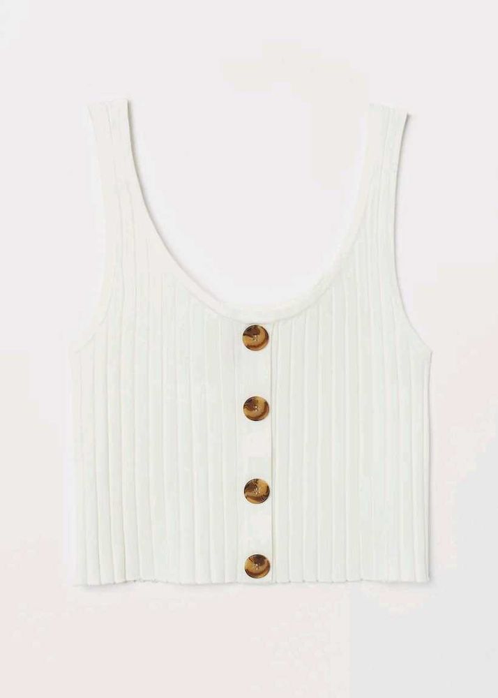 H&amp;M White Ribbed vest top with buttons