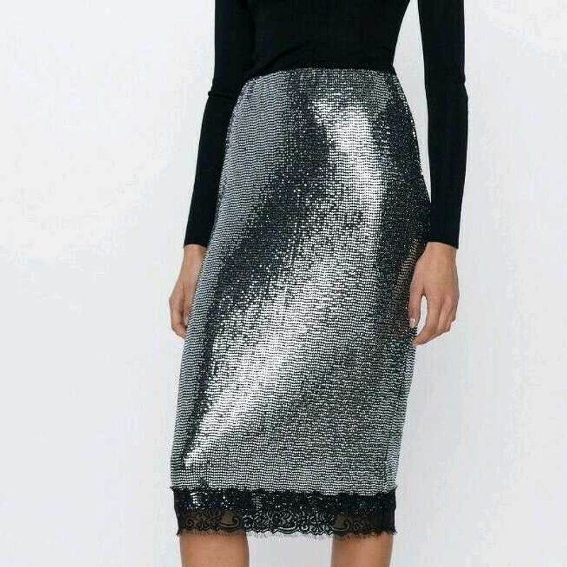 ZARA Sequin Midi Pencil Skirt
