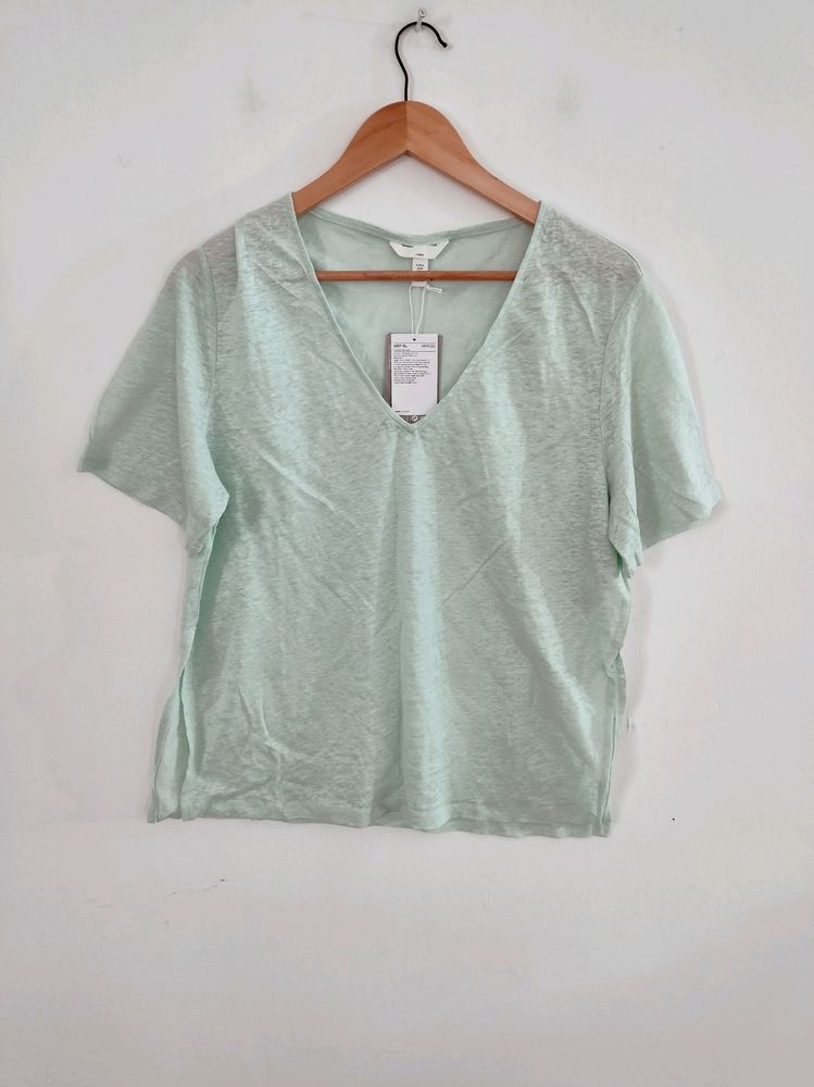 H&amp;M Mint Green Plain Casual Top (Women)
