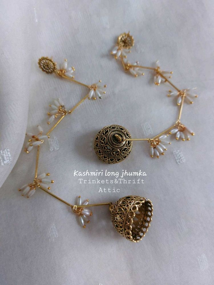 Kashmiri Style Long Chain Jhumka Earrings