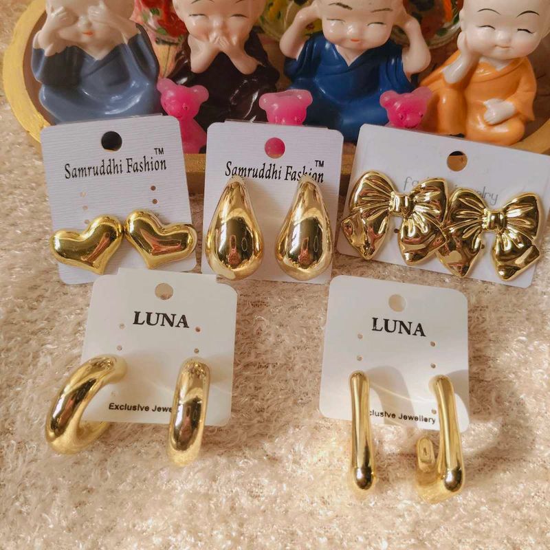 Fancy light weight Gold Tone Earrings Bundle