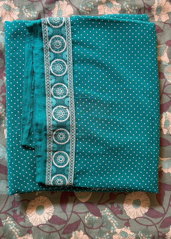 Aqua Mint Green Luckhnowi Silk Saree Designer Pattern