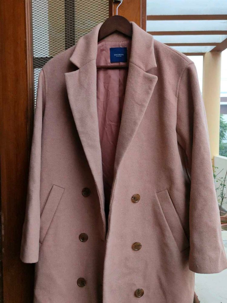 Double breasted Pink Long Trench Coat