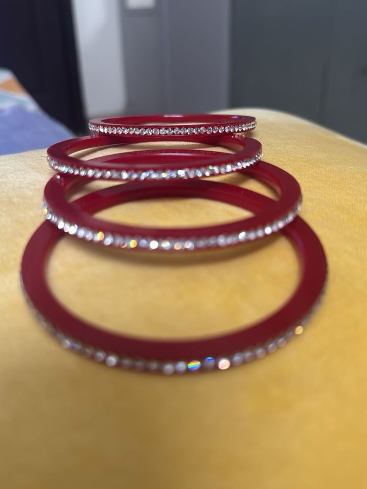 Red &amp; Rhinestone Bangles 2/8