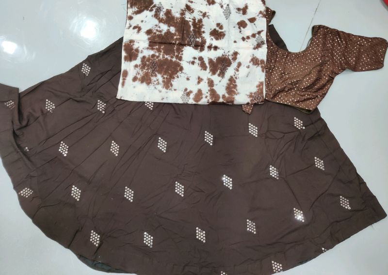Brown Lehenga Choli Set with Dupatta