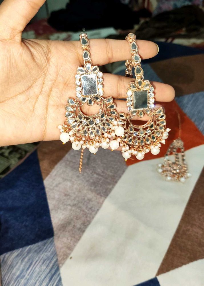 Mirror &amp; Pearl Drop Earrings