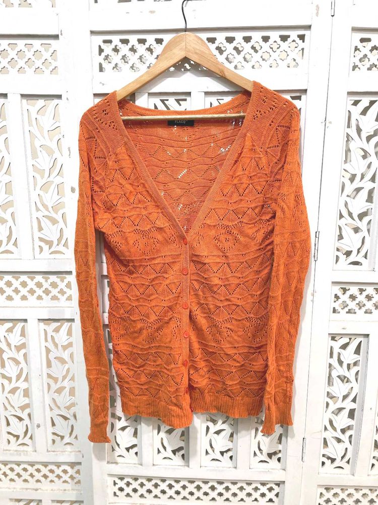 Imported Orange Crochet Shrug C