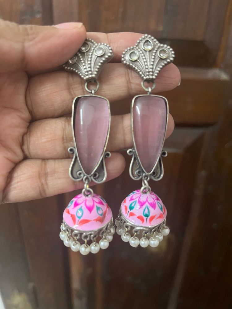 Pink Jhumka Earrings