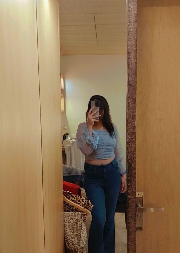 Blue Ruched Crop Top