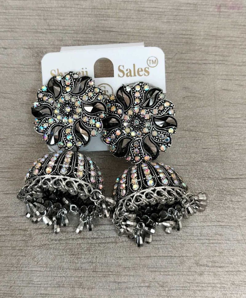 Oxidize Silver Jhumka