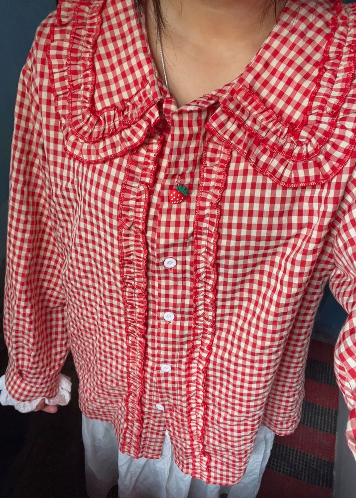 Red Gingham Ruffle Blouse