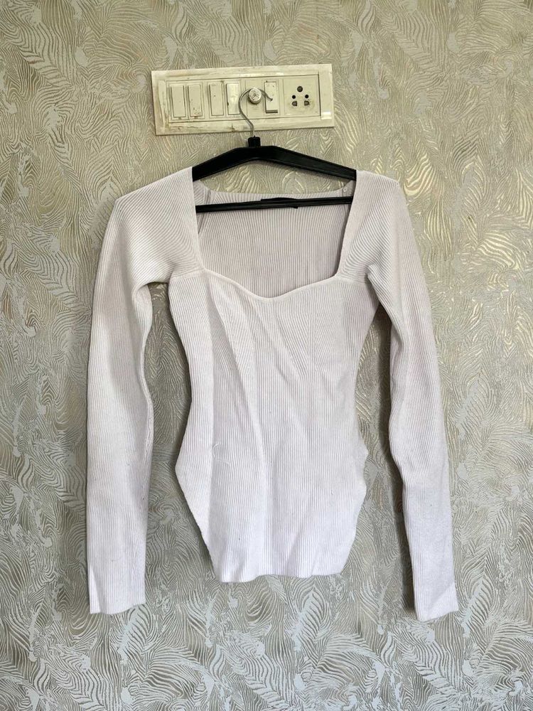 White Sweetheart Neck Top