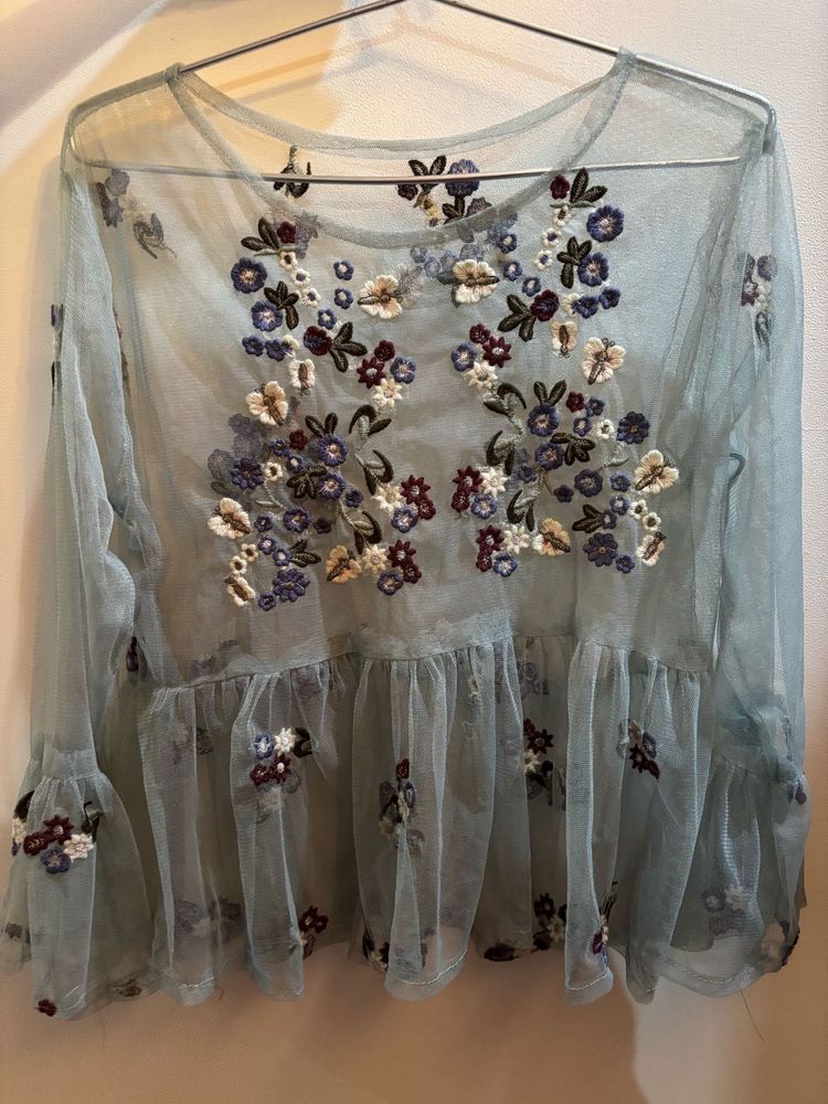 Floral Embroidered Sheer Blouse