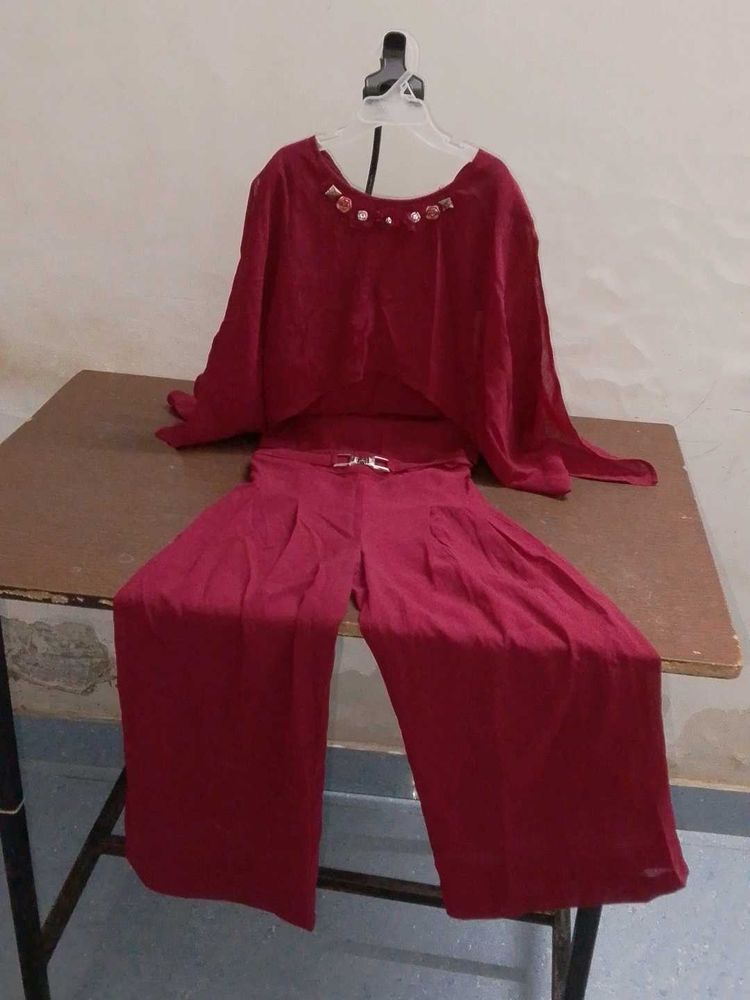 Maroon Top &amp; Palazzo Pants Set
