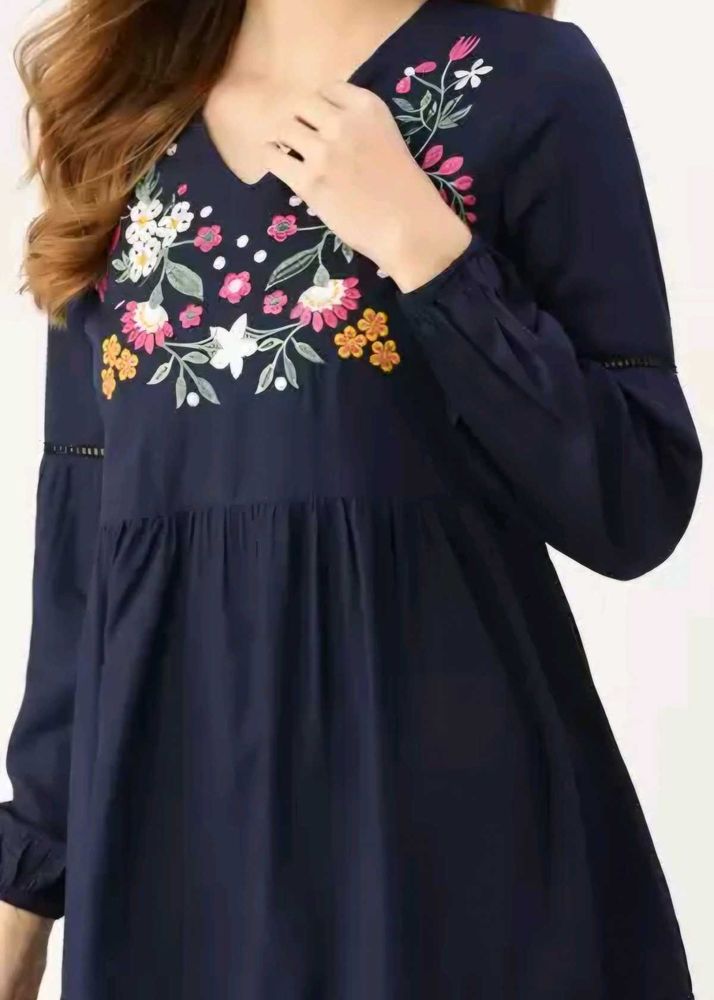 Floral Embroidered Navy Tunic