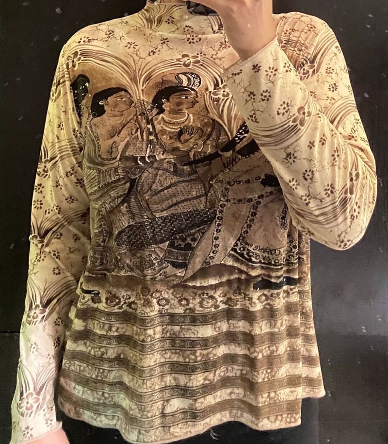 Vintage Print Turtleneck Top